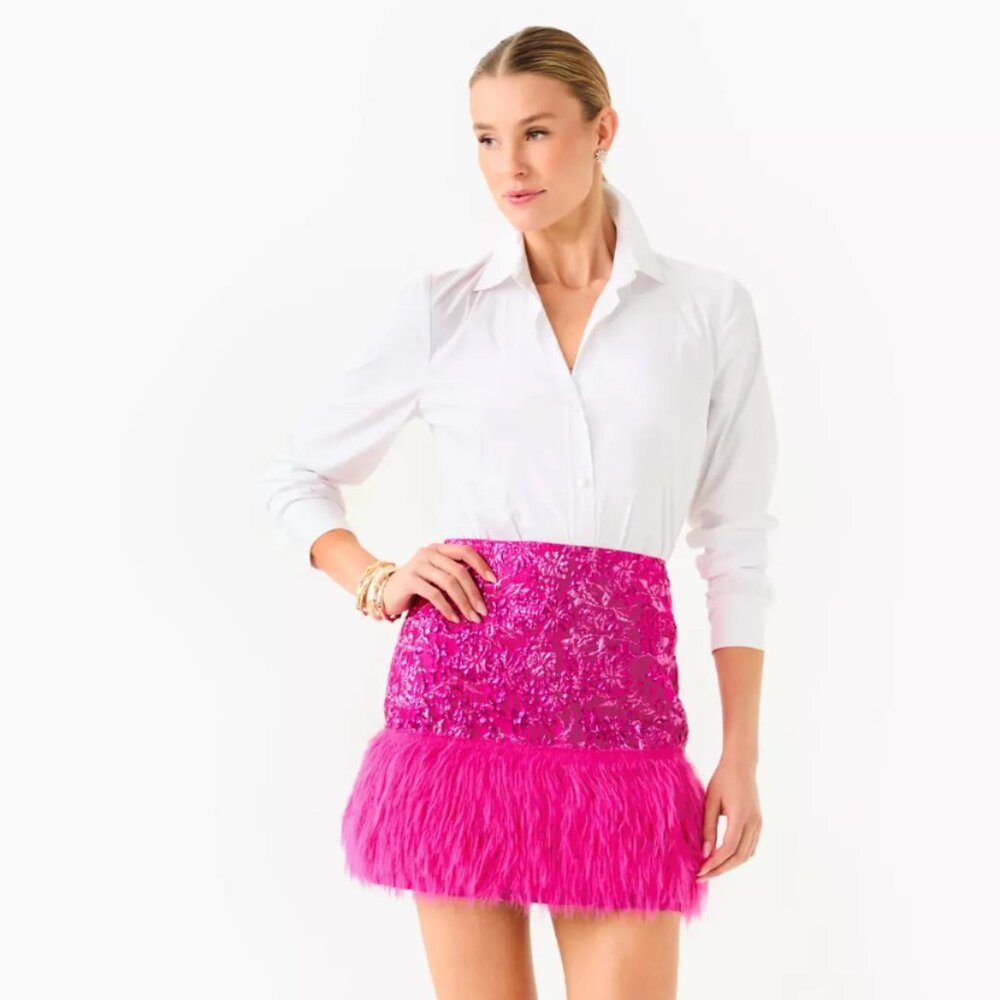 NWT Lilly Pulitzer Charmain Mini Skirt Pink Petal Party Metallic Size 8 - Picture 6 of 15
